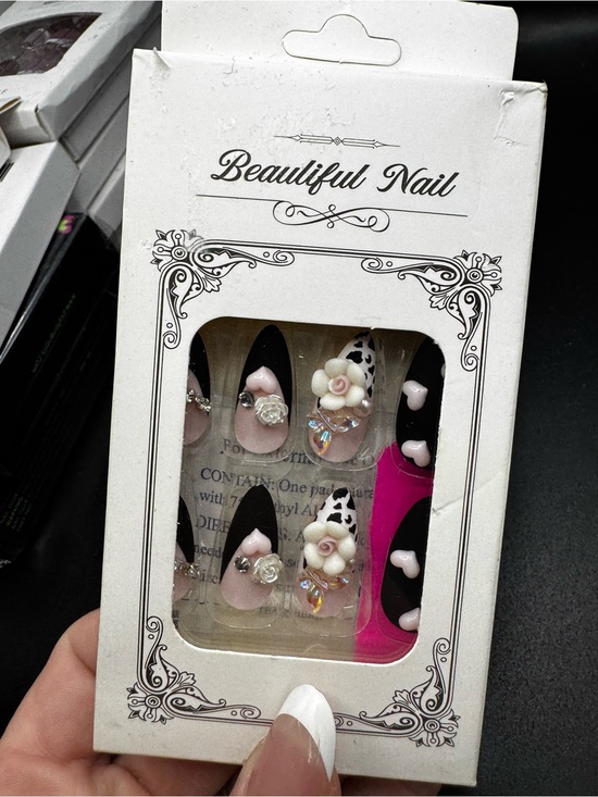 Other - NWT Black & Pink 3D Floral Press-On Nails